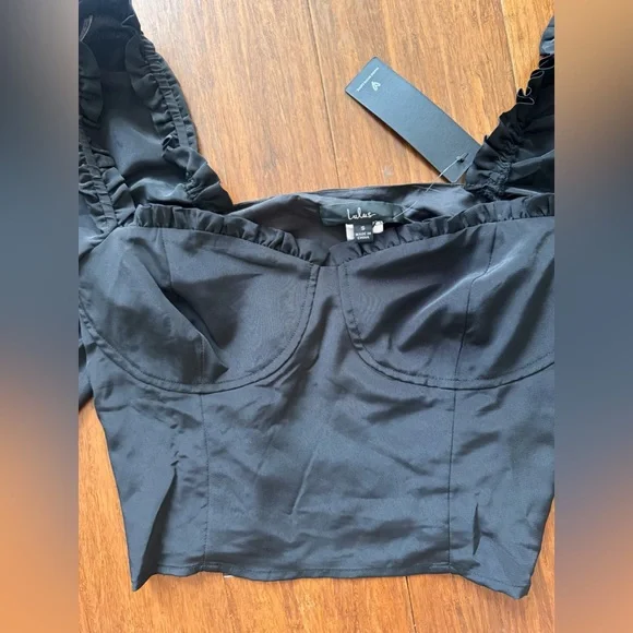 Lulus Corset blouse long-sleeve crop black top size small NWT - Picture 4 of 5